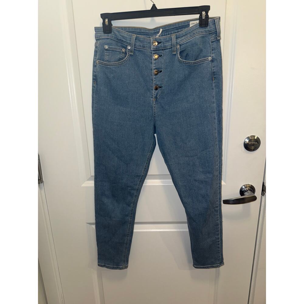 Rag & Bone Button Fly Jeans Women Size 32 Wash High Rise Skinny Raw Hem Denim